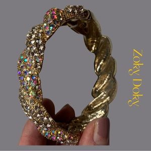 VTG Zoky Doky Aurora Borealis Hinged Bangle Clamper Bracelet NO CRYSTAL MISSING